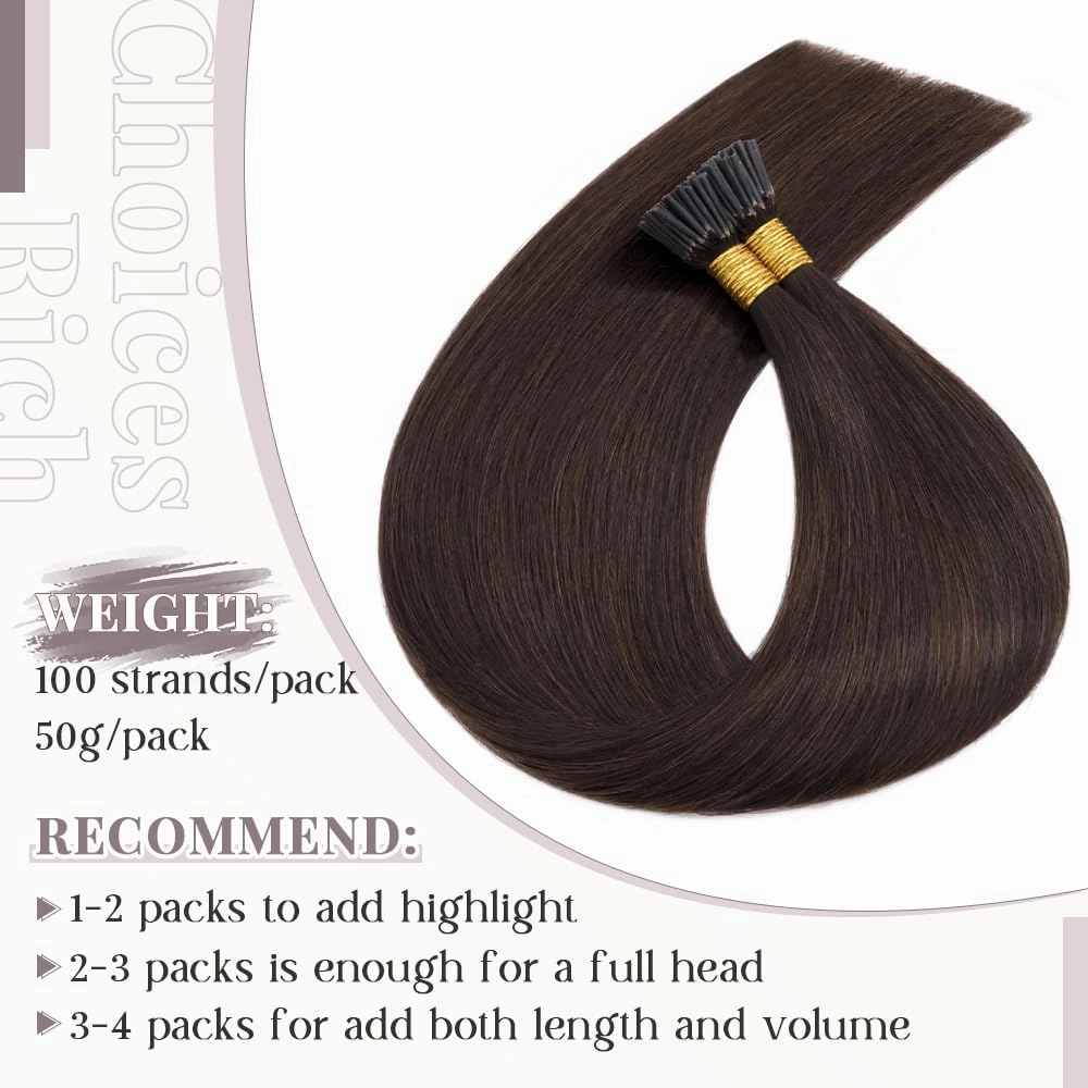 Rich Choices I Tip Hair Extensions Human Hair,100 Strands 0.5g/Strands,100% Real Remy Human Hair Extension Pre Bonded Keratin Stick In Hair Extensions Hair Piece For Women 20 Inch #2 Dark Brown