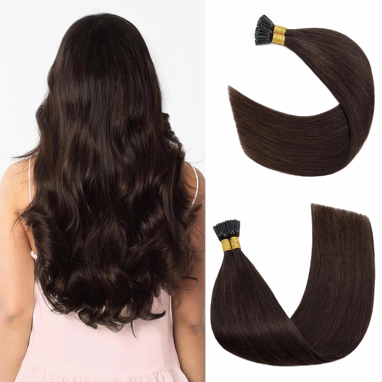 Rich Choices I Tip Hair Extensions Human Hair,100 Strands 0.5g/Strands,100% Real Remy Human Hair Extension Pre Bonded Keratin Stick In Hair Extensions Hair Piece For Women 20 Inch #2 Dark Brown