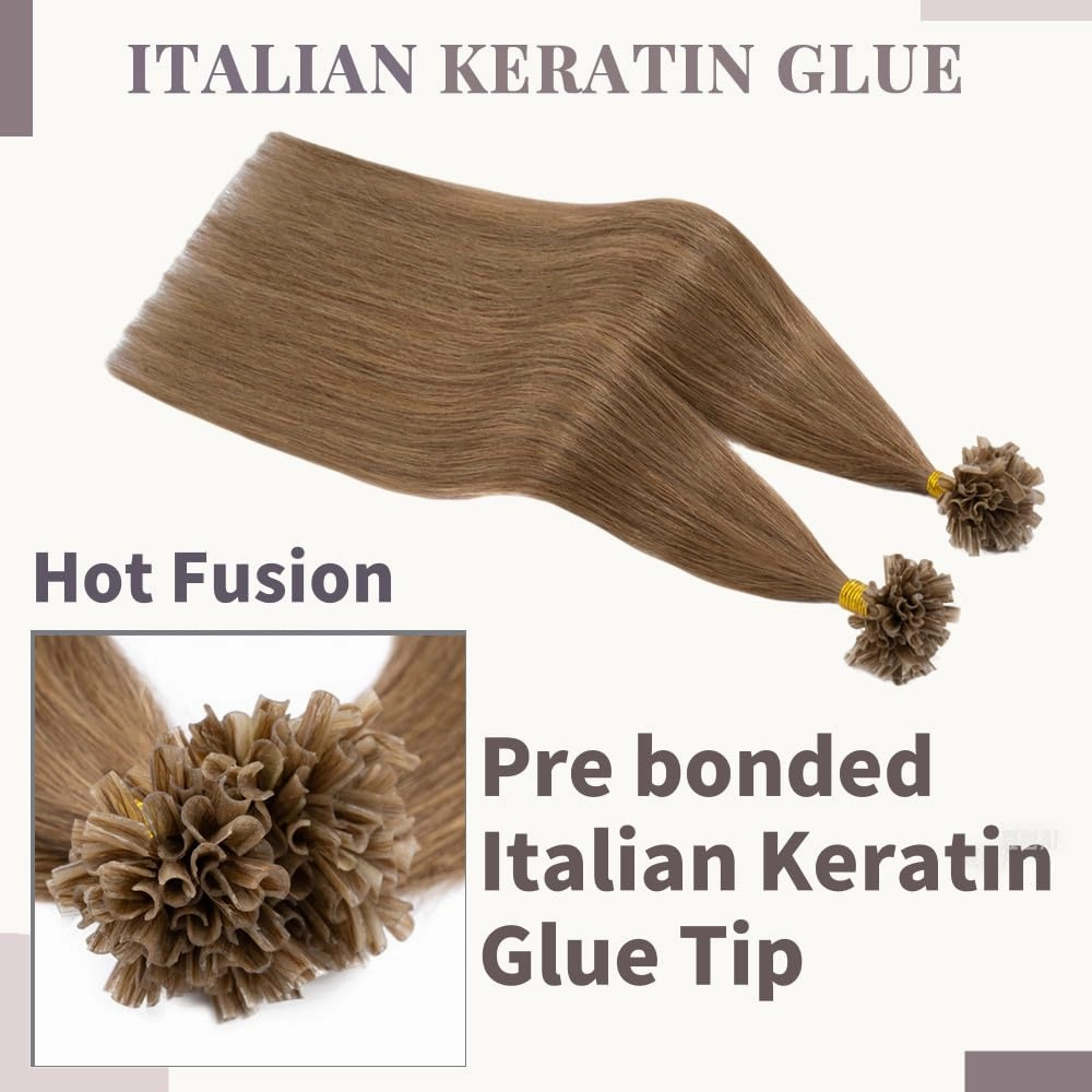 Rich Choices U Tip Hair Extensions Human Hair, 100 Strands 0.5g/Strand K Tip Real Remy, 16 Inch #6 Light Brown