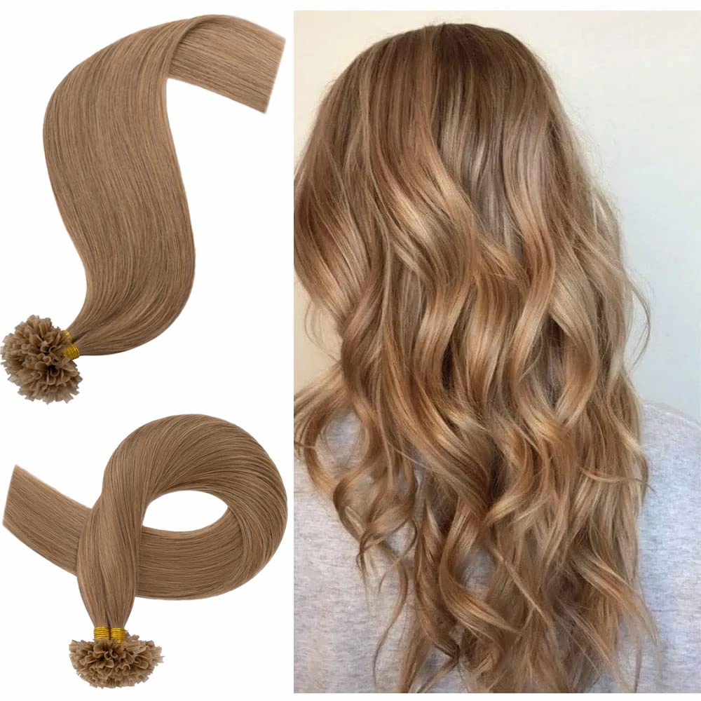 Rich Choices U Tip Hair Extensions Human Hair, 100 Strands 0.5g/Strand K Tip Real Remy, 22 Inch #12 Golden Brown