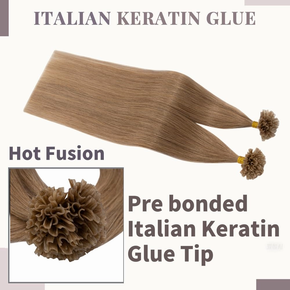 Rich Choices U Tip Hair Extensions Human Hair, 100 Strands 0.5g/Strand K Tip Real Remy, 22 Inch #12 Golden Brown