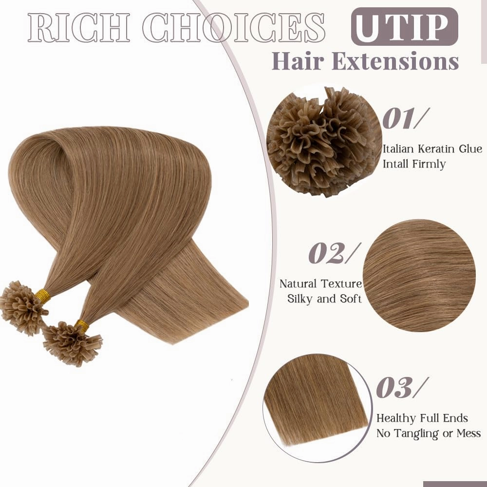 Rich Choices U Tip Hair Extensions Human Hair, 100 Strands 0.5g/Strand K Tip Real Remy, 22 Inch #12 Golden Brown