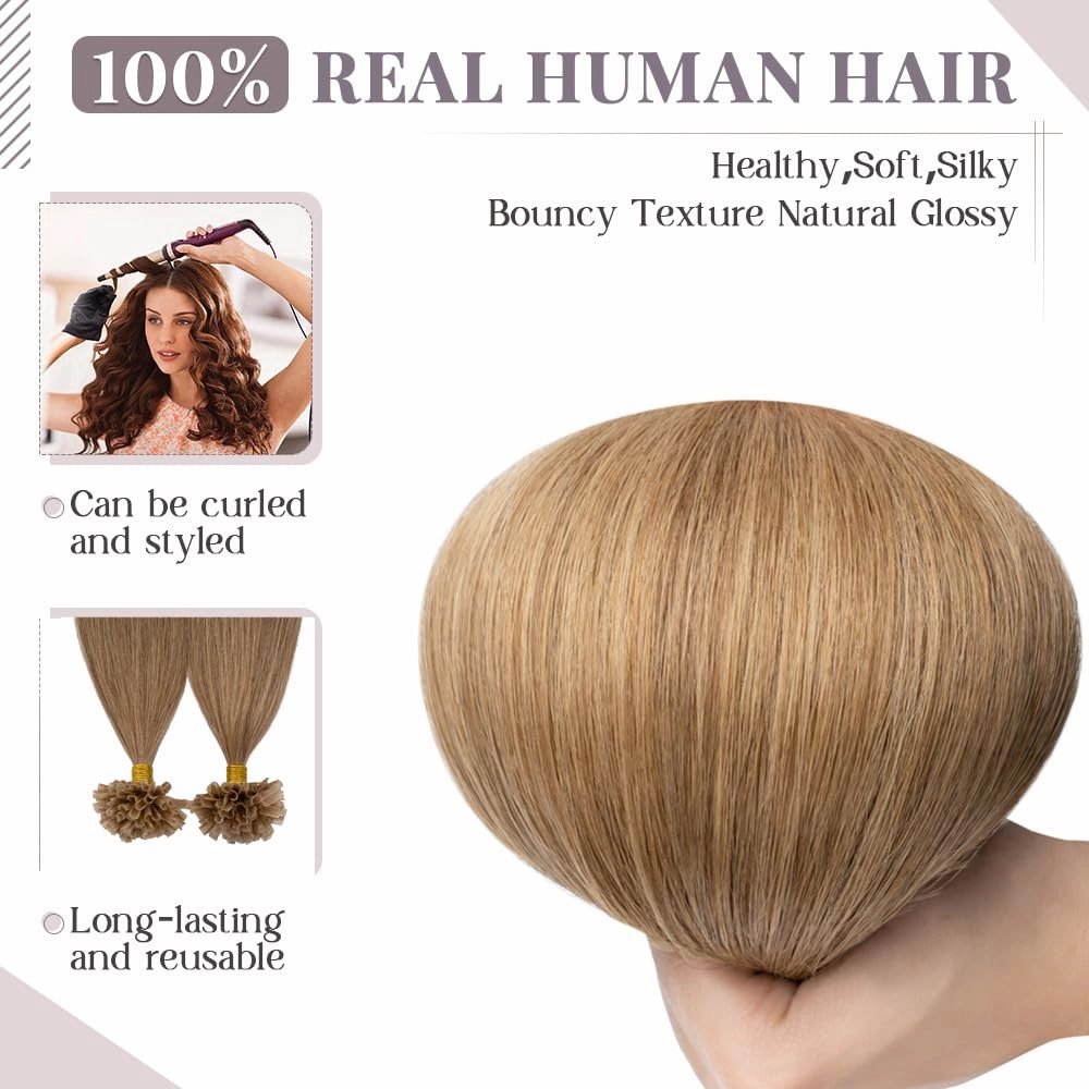 Rich Choices U Tip Hair Extensions Human Hair, 100 Strands 0.5g/Strand K Tip Real Remy, 22 Inch #12 Golden Brown