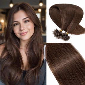 Rich Choices U Tip Hair Extensions Human Hair,100 Strands 0.5g/Strand K Tip Real Remy Human Hair Extensions Nail Tip K Tip Keratin Fusion Hair Extension For Women 16 Inch #4 Medium Brown