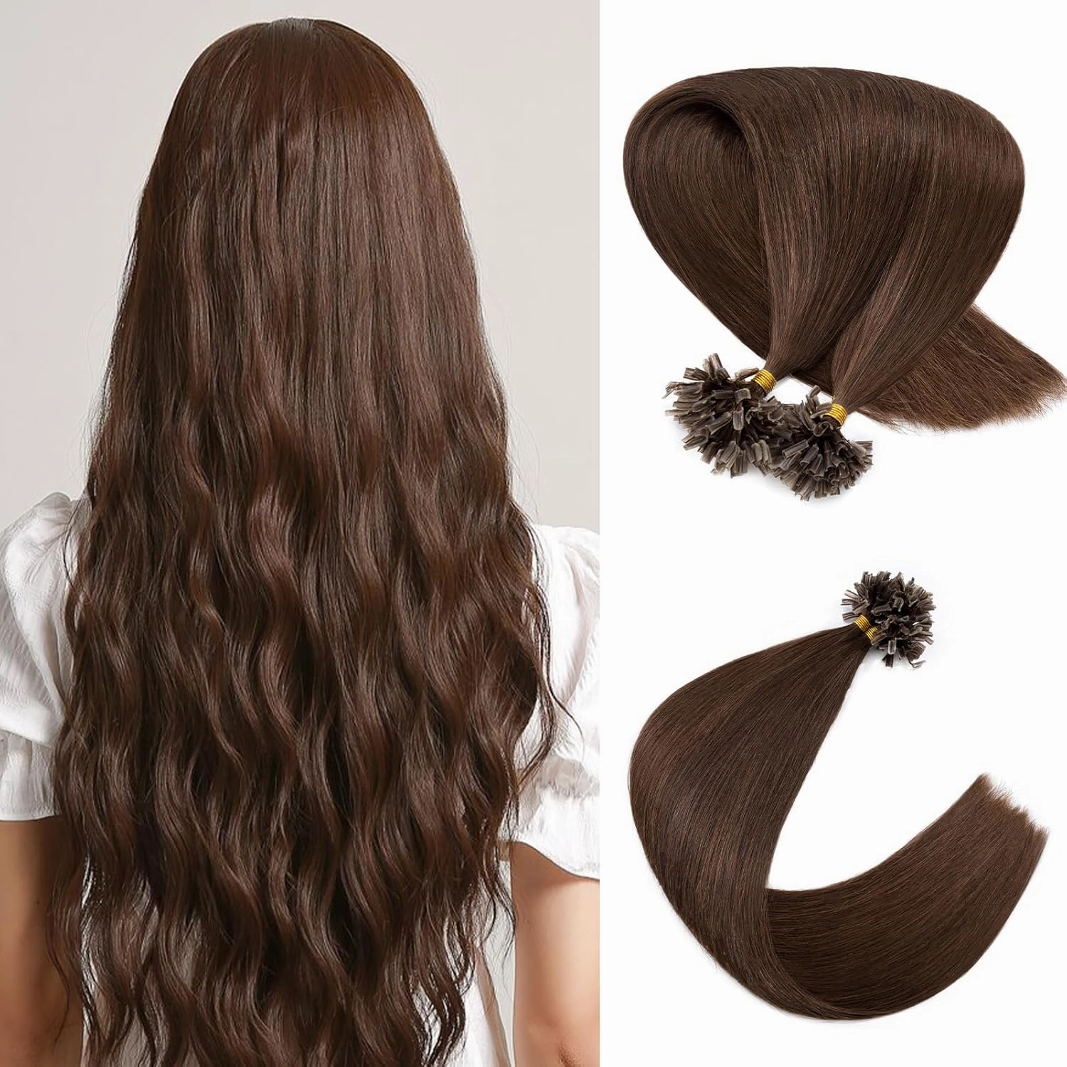 Rich Choices U Tip Hair Extensions Human Hair,100 Strands 0.5g/Strand K Tip Real Remy Human Hair Extensions Nail Tip K Tip Keratin Fusion Hair Extension For Women 16 Inch #4 Medium Brown