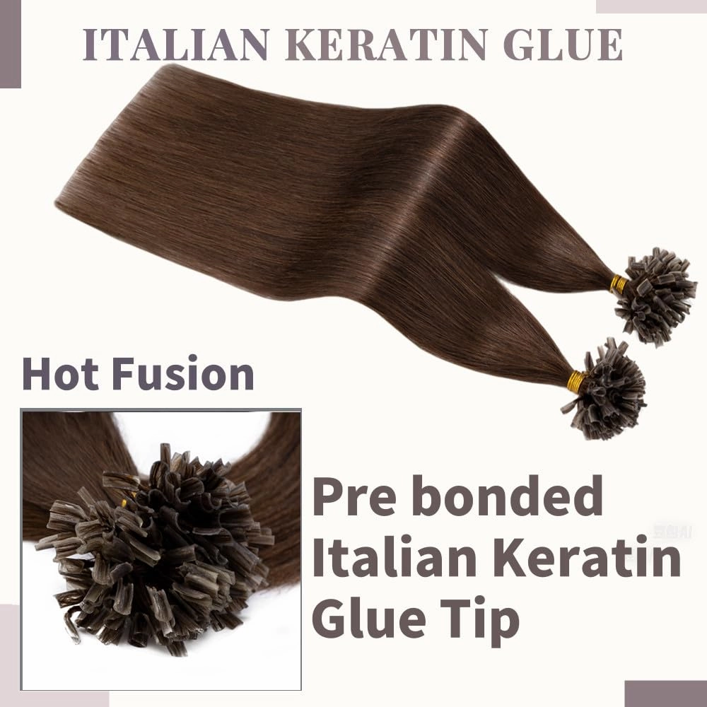 Rich Choices U Tip Hair Extensions Human Hair,100 Strands 0.5g/Strand K Tip Real Remy Human Hair Extensions Nail Tip K Tip Keratin Fusion Hair Extension For Women 16 Inch #4 Medium Brown