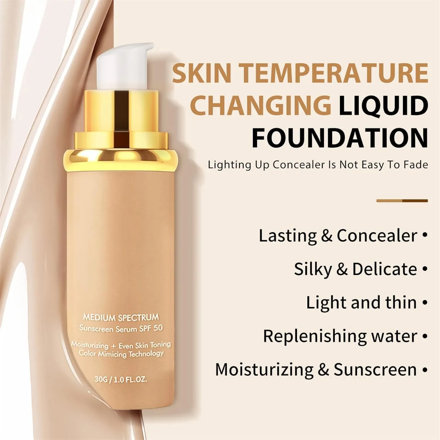 Rise Luxus Protector Solar, Rise Luxus Ultrablend 4 in 1 Foundation Color Changing Foundation, Medium Spectrum with Spf 50 , Concealer, Sun Protection, Hydrating, Longwearing & Waterproof (2PCS)