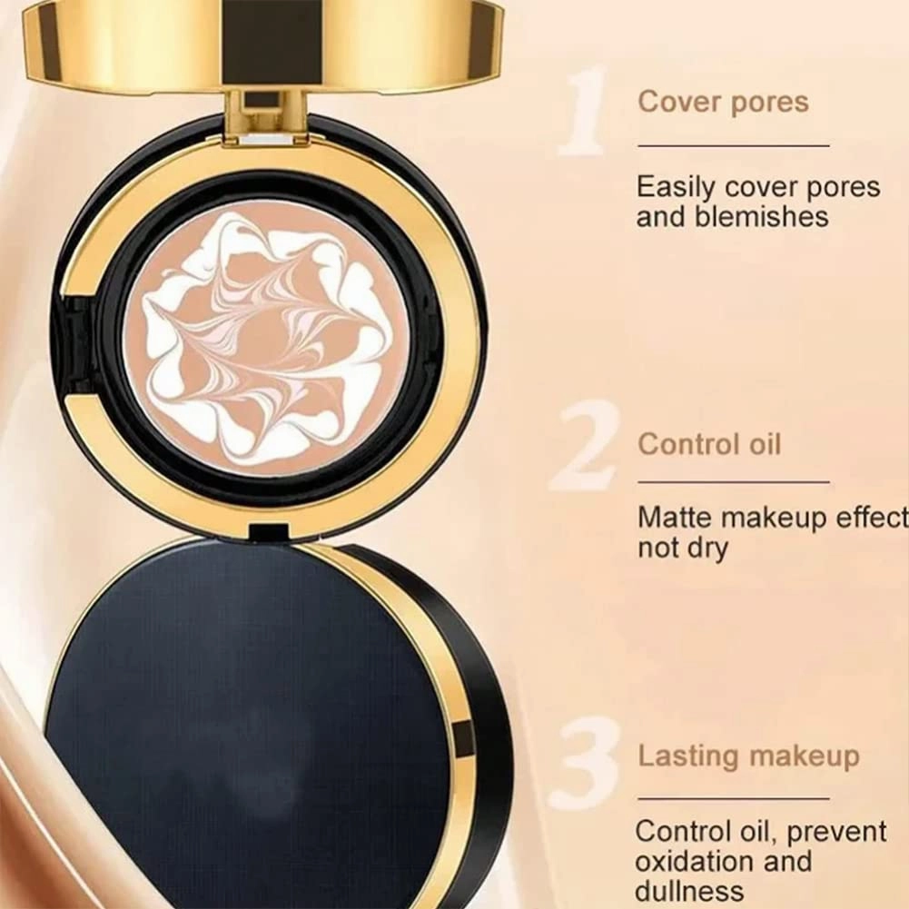 RJDJ Mzv Air Cushion Bb Cream Waterproof Foundation, Mzv Water Bead Tricolor Latte Concealer Cushion Bb Cream, Long-Lasting Moisturizing Concealer, Natural Makeup Concealer for Women (21# 23#)