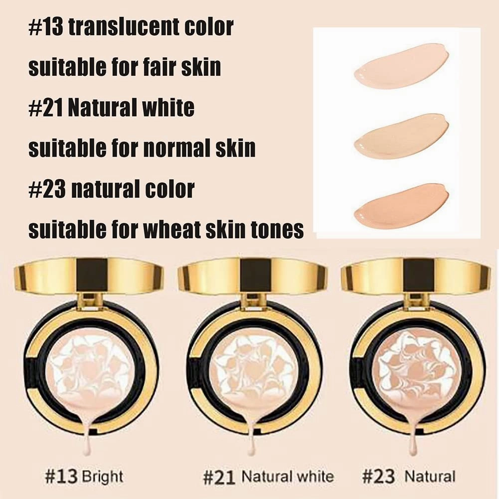 RJDJ Mzv Air Cushion Bb Cream Waterproof Foundation, Mzv Water Bead Tricolor Latte Concealer Cushion Bb Cream, Long-Lasting Moisturizing Concealer, Natural Makeup Concealer for Women (21# 23#)