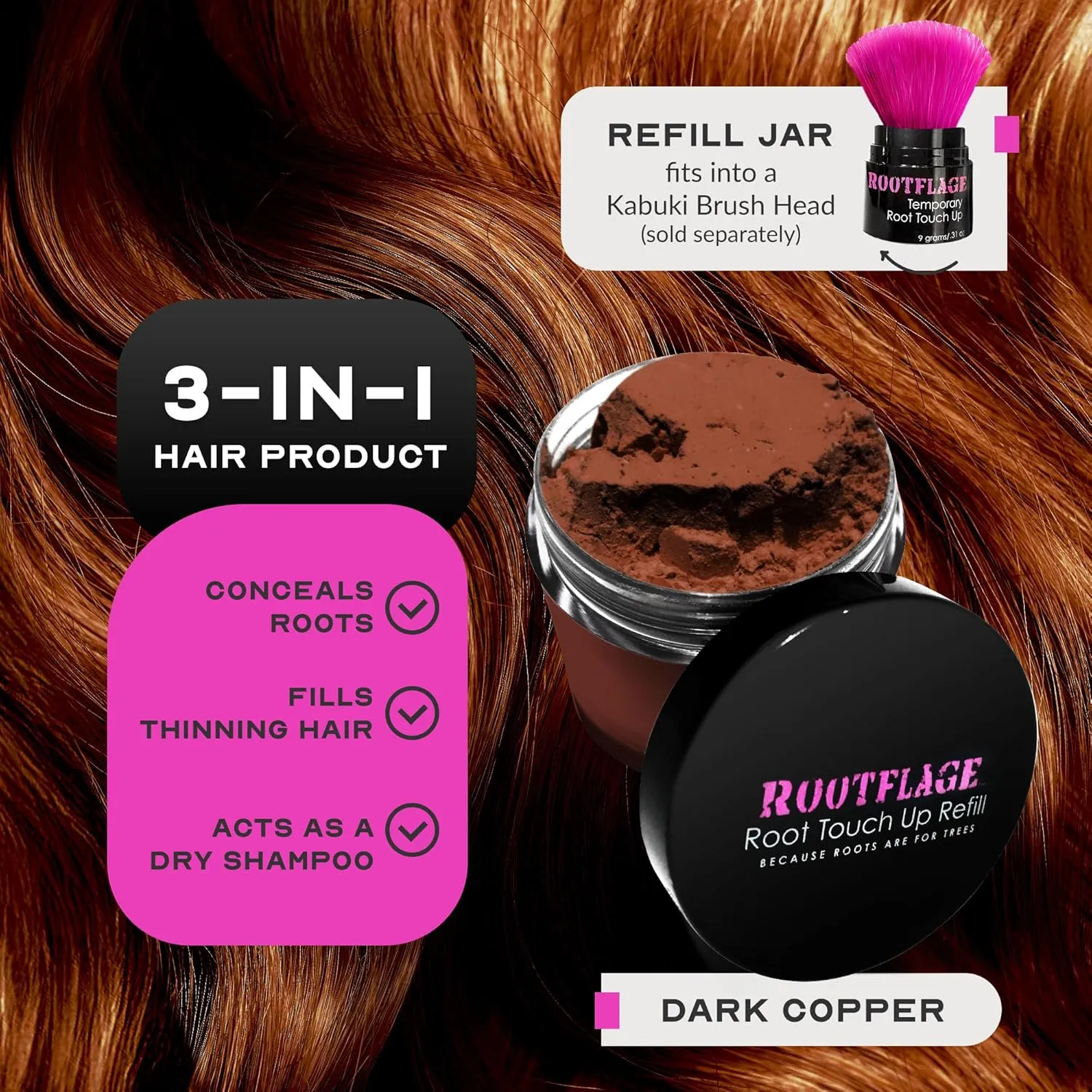 Root Touch Up Hair Color - Temporary Thinning Hair Concealer with Brush, .31 oz (Dark Copper Red)
