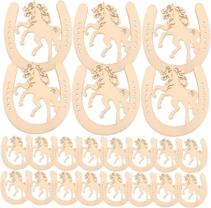 Rustic Horseshoe Shape Unpainted Wood Chips 48pcs DIY Home Decors Timber Wood Slices Creative Horse Outdoor Dec