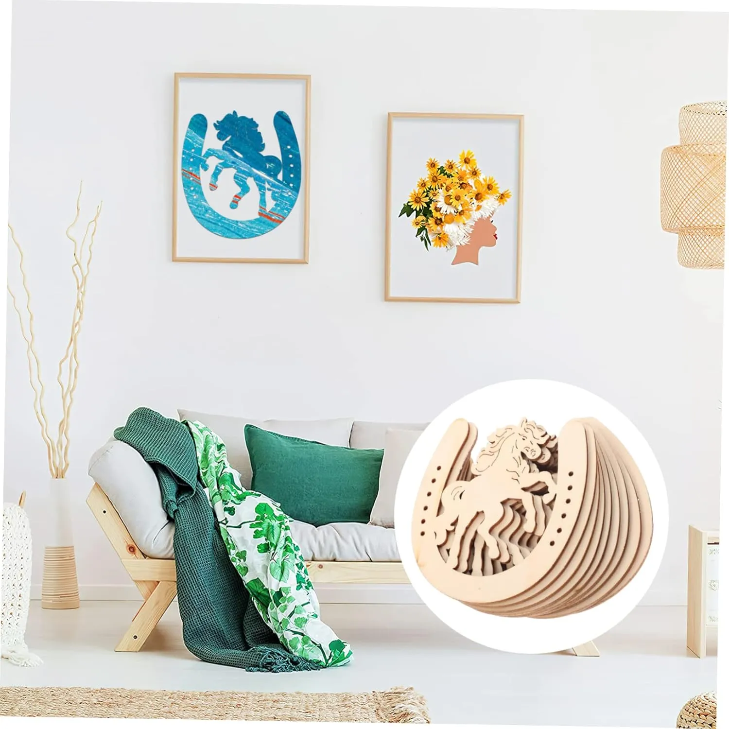 Rustic Horseshoe Shape Unpainted Wood Chips 48pcs DIY Home Decors Timber Wood Slices Creative Horse Outdoor Dec