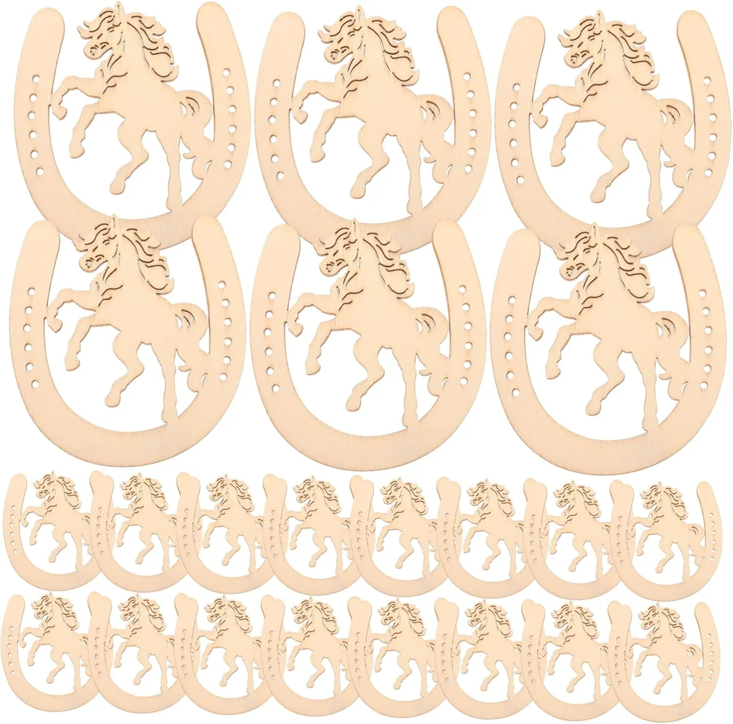 Rustic Horseshoe Shape Unpainted Wood Chips 48pcs DIY Home Decors Timber Wood Slices Creative Horse Outdoor Dec