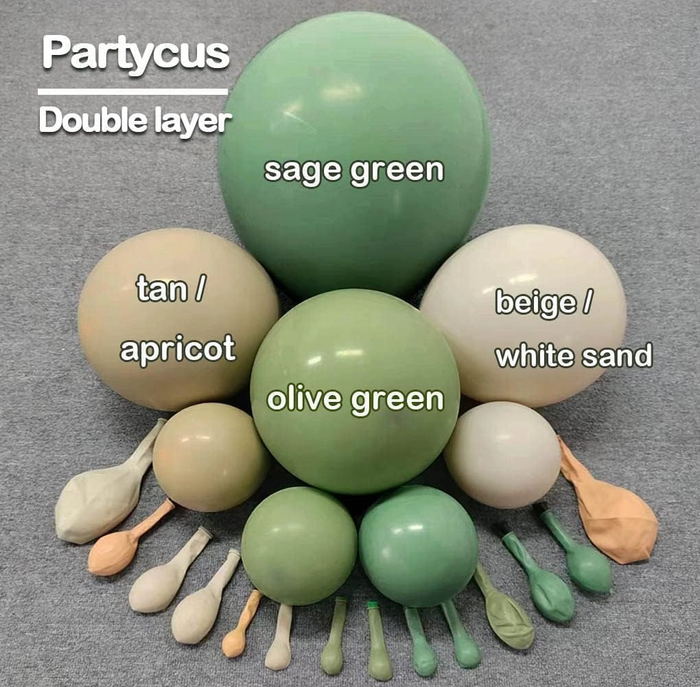 Sage Green Brown Balloon Arch Kit Double Stuffed Olive Dusty Green Tan White Sand Apricot Latex Balloon Garland for Neutral Baby Shower Birthday Safari Dinosaur Summer Party Decoration