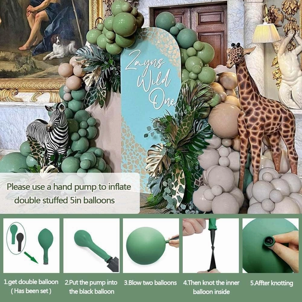 Sage Green Brown Balloon Arch Kit Double Stuffed Olive Dusty Green Tan White Sand Apricot Latex Balloon Garland for Neutral Baby Shower Birthday Safari Dinosaur Summer Party Decoration