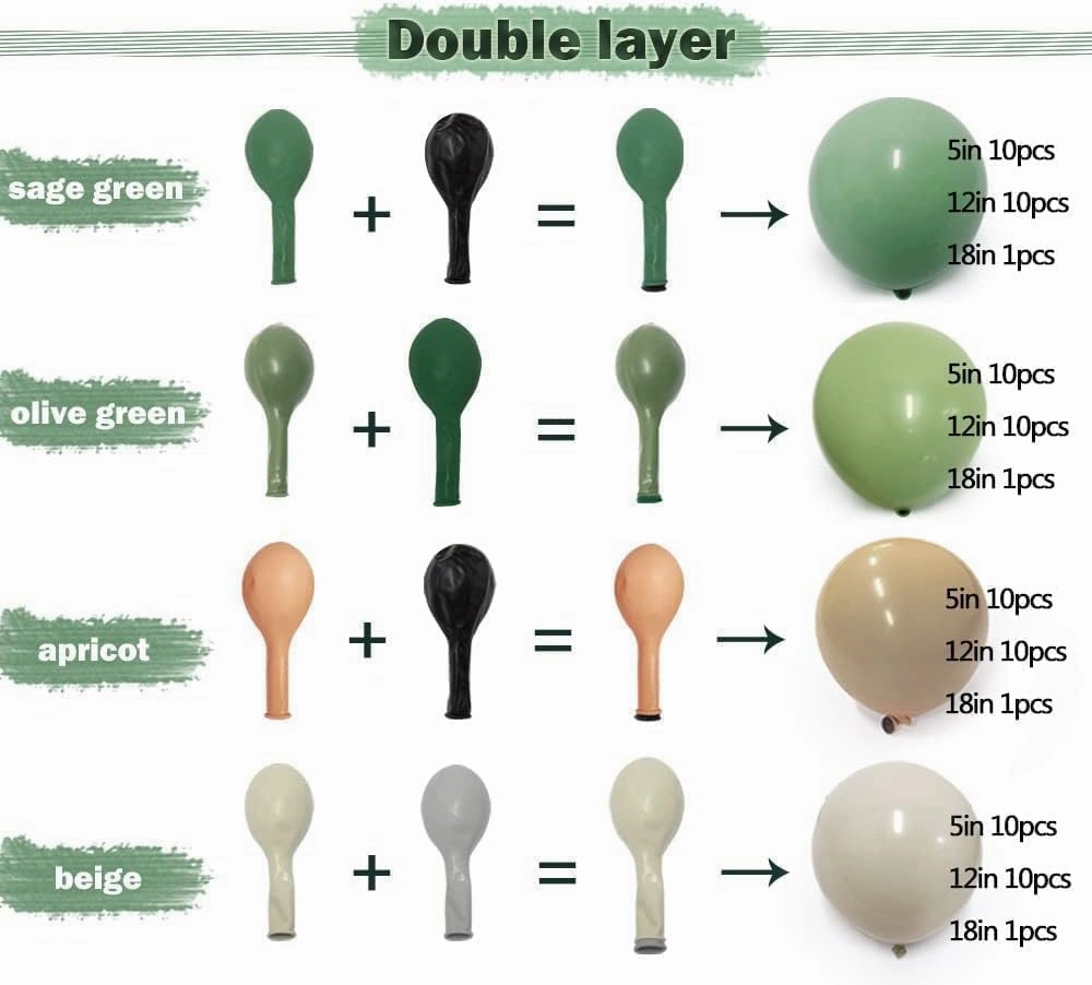 Sage Green Brown Balloon Arch Kit Double Stuffed Olive Dusty Green Tan White Sand Apricot Latex Balloon Garland for Neutral Baby Shower Birthday Safari Dinosaur Summer Party Decoration