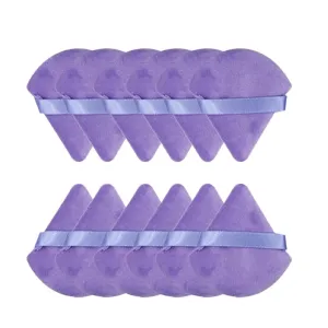 SBTRKT 10Pcs Triangle Powder Puff Mini Face Makeup Sponge Cosmetics Soft Cotton Face Powder Puff Washable Velvet Makeup Puff Tools (Color : Purple)