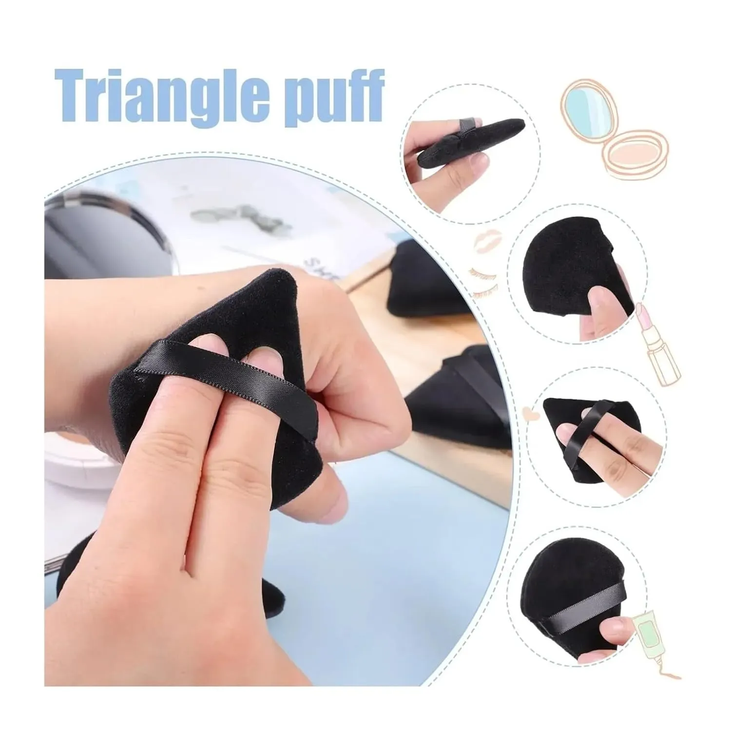 SBTRKT 1/3/6Pcs Triangle Velvet Powder Puff Make Up Sponges For Face Eyes Contouring Shadow Seal Cosmetic Foundation Makeup Tool (Color : White-6pcs)