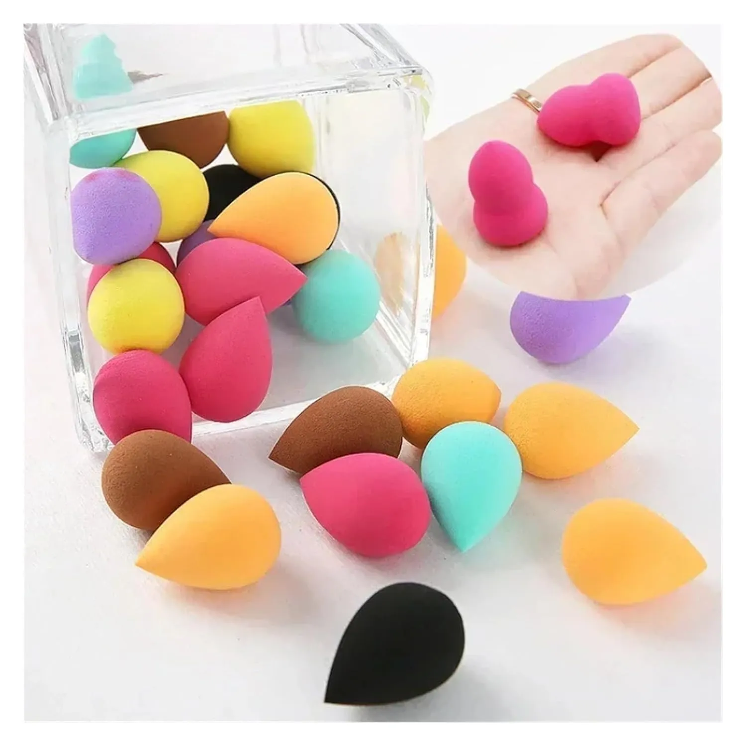 SBTRKT 7/8Pcs Mini Makeup Sponge Face Beauty Cosmetic Powder Puff For Foundation Cream Concealer Make Up Blender Tool With Storage Box (Color : Purple-8PCS)