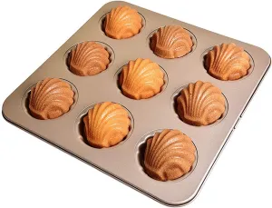 Set of 2 Madeleine Pans for Baking 9-Cavity Cake Pan Non-Stick Bake-ware Mold for Oven Baking Champagne Gold