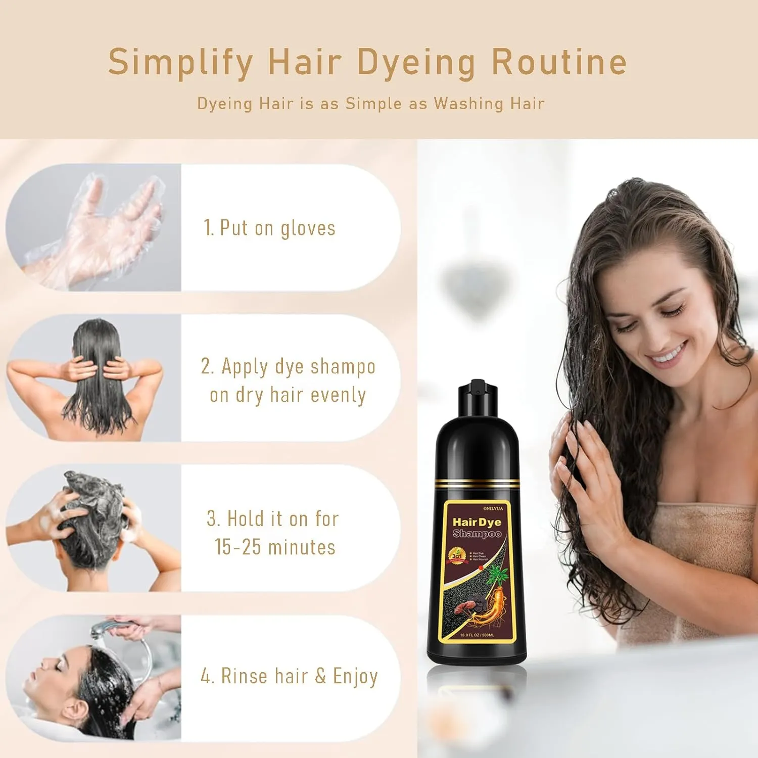 Silver Gray Hair Dye Shampoo, Hair Color Shampoo for Women and Men, Long Lasting Silver Hair Dye, Champu Para Canas, Works in Minutes, Easy to Use, 16.90 Fl Oz