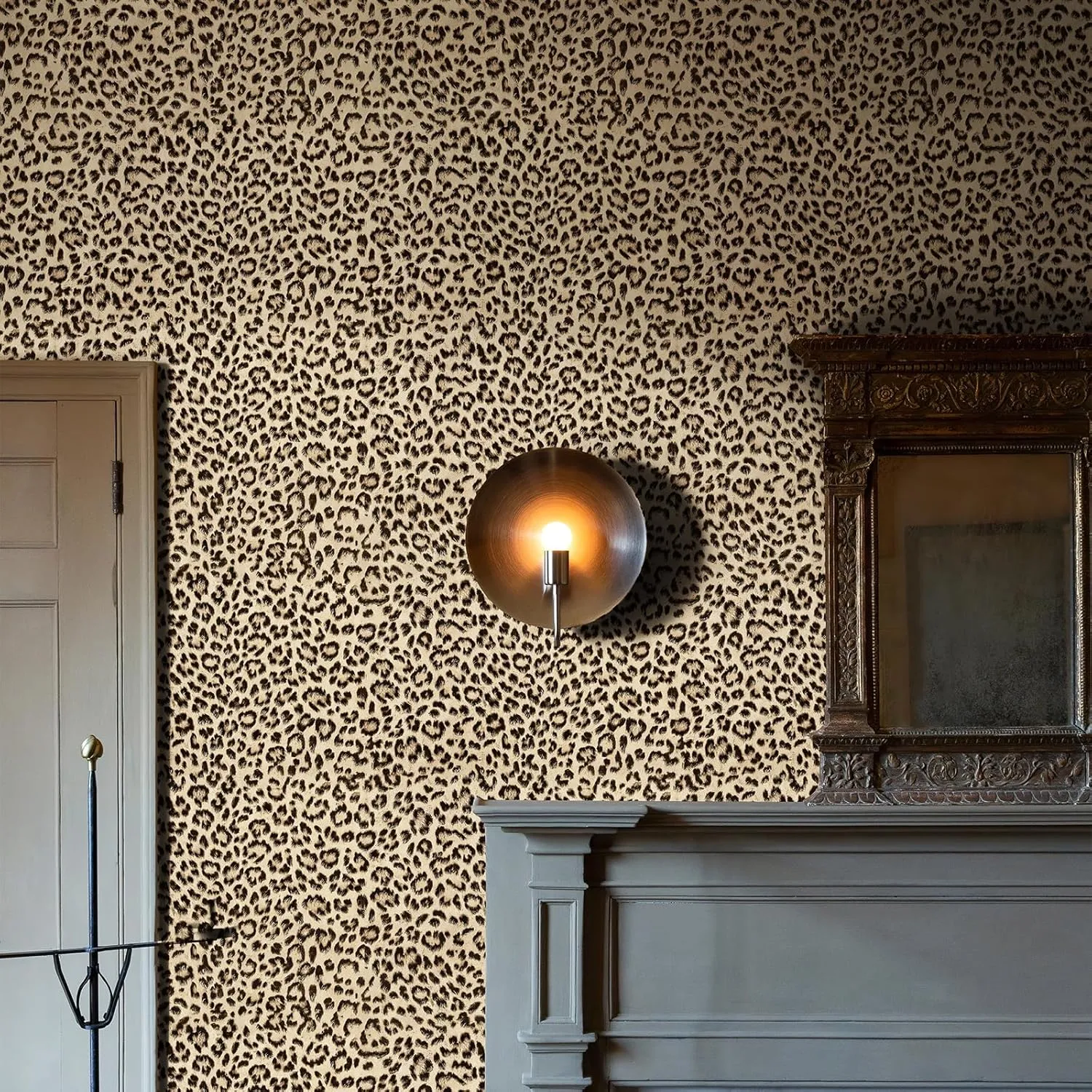 Simon&Siff Leopard Peel and Stick Wallpaper 17.3"x200" Black/Brown Vintage Animal Removable Wallpaper Renter Friendly Waterproof Modern Contact Paper for Bedroom Bathroom Cabinet