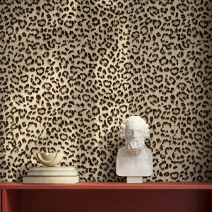 Simon&Siff Leopard Peel and Stick Wallpaper 17.3"x200" Black/Brown Vintage Animal Removable Wallpaper Renter Friendly Waterproof Modern Contact Paper for Bedroom Bathroom Cabinet