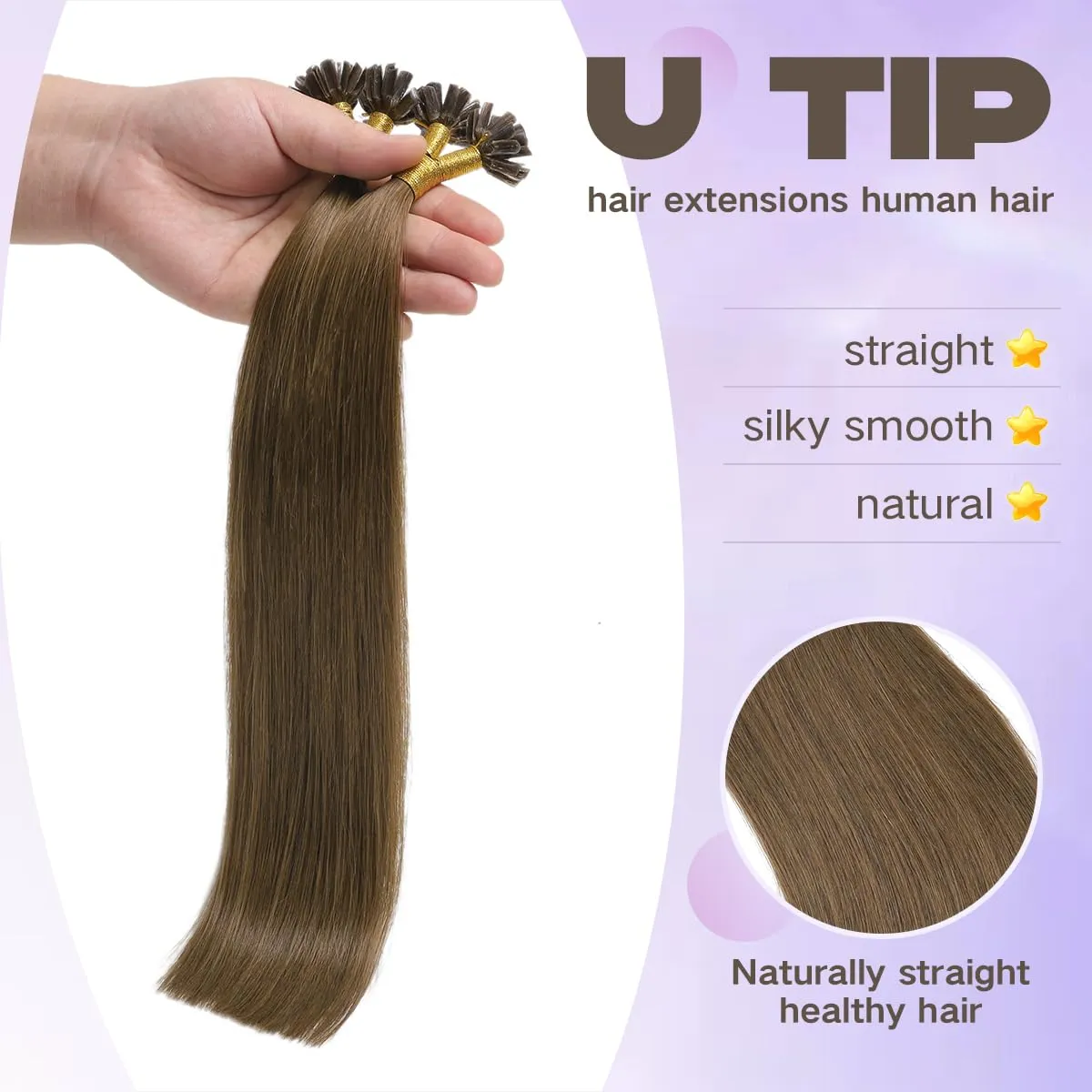 Sindra U Tip Hair Extensions - Chocolate Brown Color 18inch 50g 50 Strands Pre Bonded Fusion Extensions Straight - Keratin Real Human Hair（Utip#4-18inch）