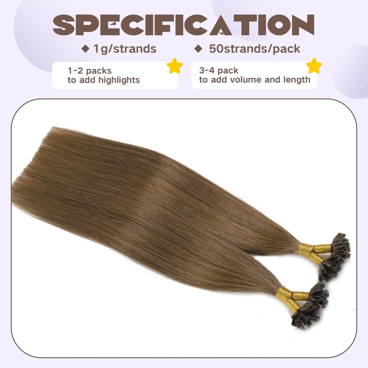 Sindra U Tip Hair Extensions - Chocolate Brown Color 18inch 50g 50 Strands Pre Bonded Fusion Extensions Straight - Keratin Real Human Hair（Utip#4-18inch）