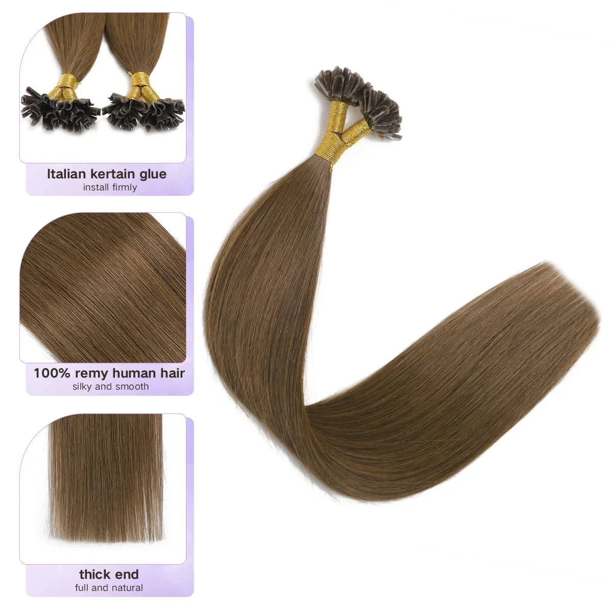 Sindra U Tip Hair Extensions - Chocolate Brown Color 18inch 50g 50 Strands Pre Bonded Fusion Extensions Straight - Keratin Real Human Hair（Utip#4-18inch）
