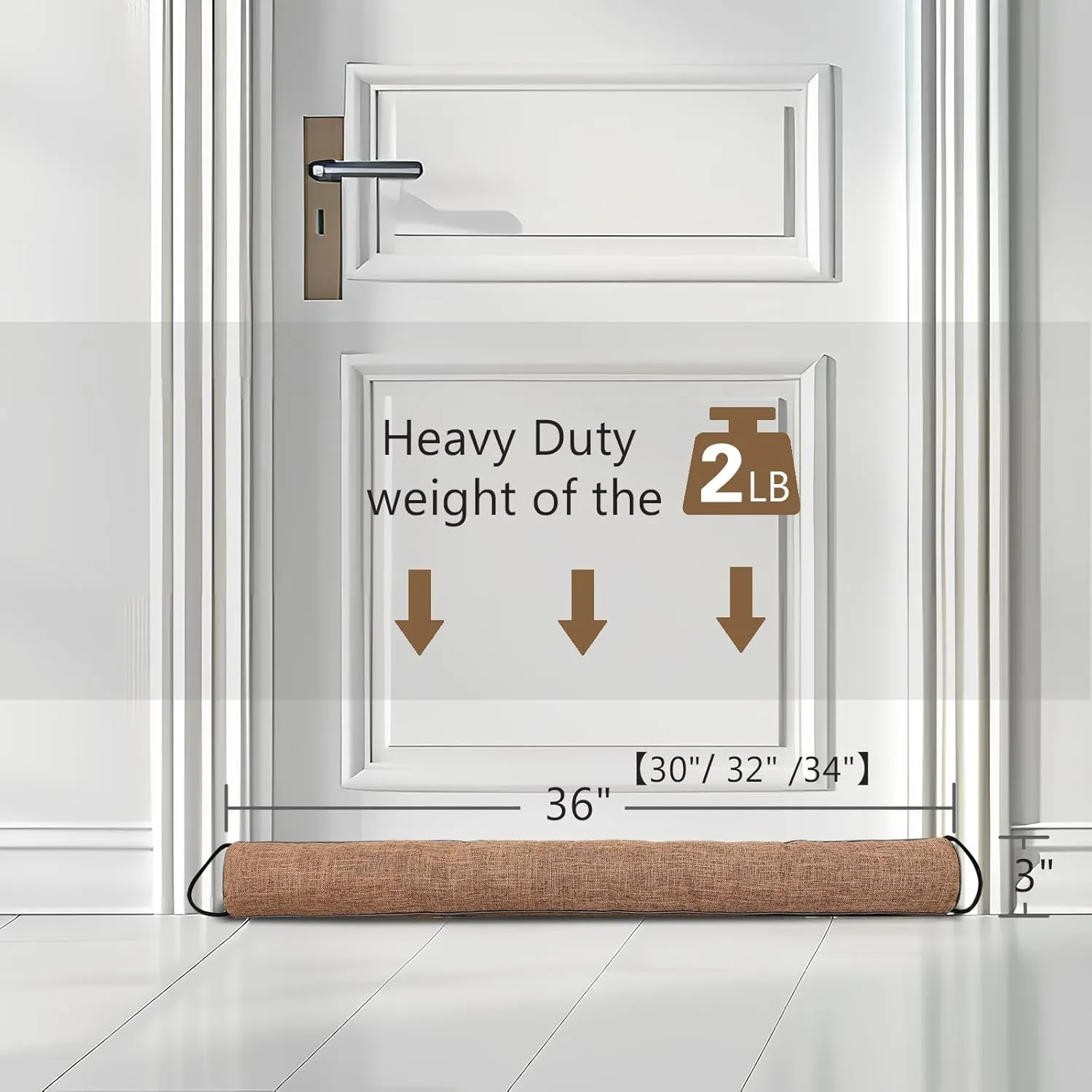 SINGINGLORY Door Draft Stopper for Bottom of Door,Weighted Door Draft Stopper,30 to 38 inches,Reduce Cold Air, Light,Soundproof Door Sweep,Machine Washable (Brown, 30Inches)