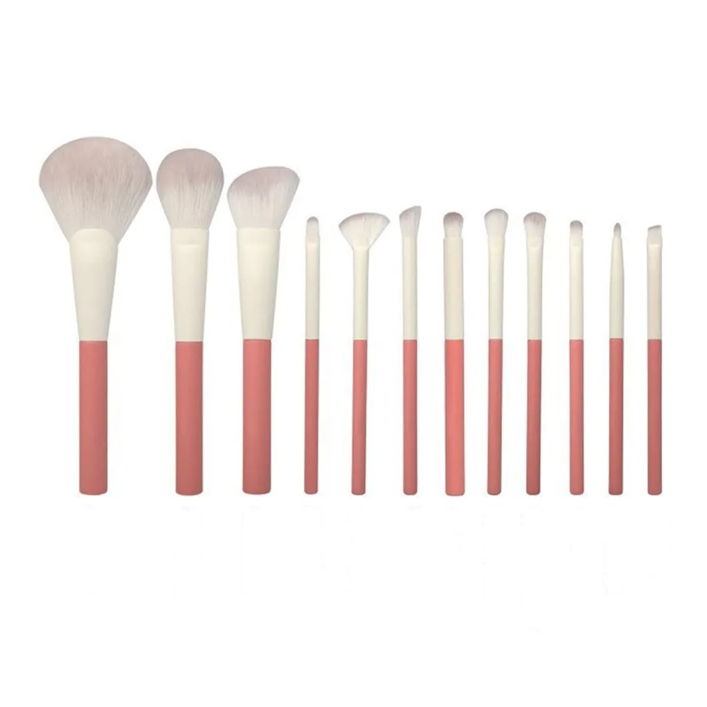 Soft Bristle 12pcs Makeup Brush Set Lime Green Terracotta Red Loose Powder Brush Eye Shadow Concealer Brush