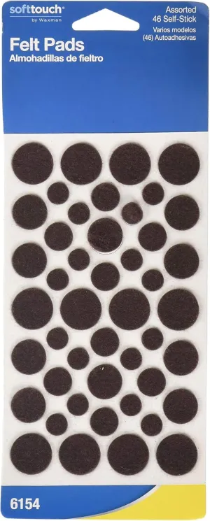 SoftTouch 46-Pack Assorted Size Self-Adhesive Felt Pads - Multi-Surface Protectors for Furniture, Countertops & Appliances - Scratch & Noise Reducing - Brown