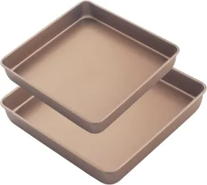Square Baking Sheet 11x11 Inch and 9x9 Inch, Heavy Duty Non-Stick Jelly Roll Pan for Toaster Oven, for Bread Brownie Baking, Heats Evenly and Easy Release, Set of 2, Champagne Gold