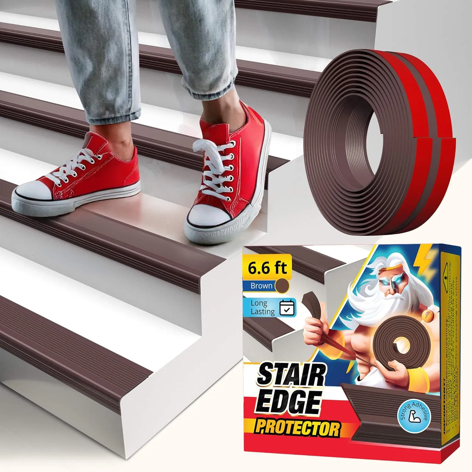 Stair Edge Protector 6.6 Ft - Brown Rubber Edge Trim for Steps - Vinyl Stair Nose Molding - Rubber Nose Trim - Fit for Indoor and Outdoor - Non Slip and Waterproof