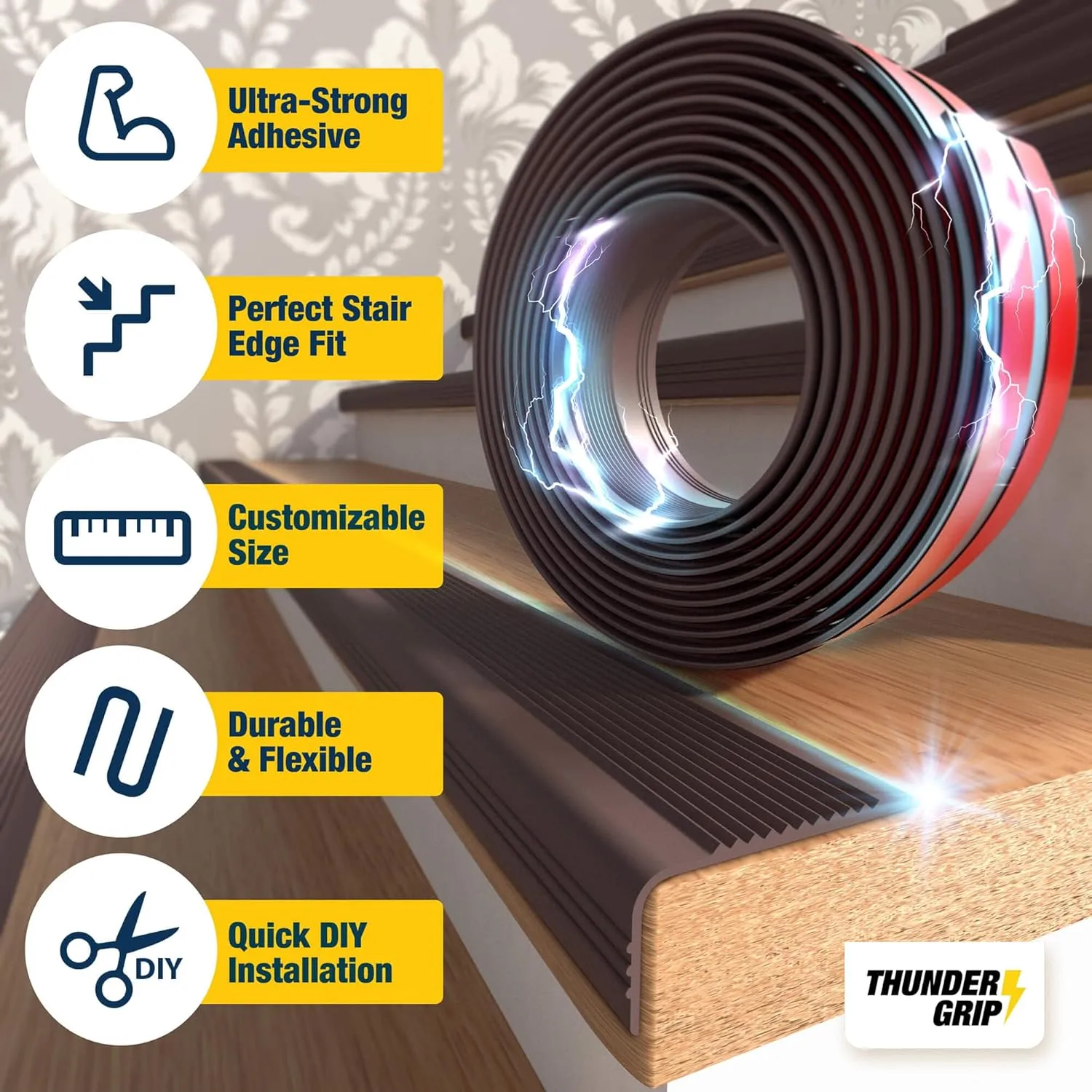 Stair Edge Protector 6.6 Ft - Brown Rubber Edge Trim for Steps - Vinyl Stair Nose Molding - Rubber Nose Trim - Fit for Indoor and Outdoor - Non Slip and Waterproof