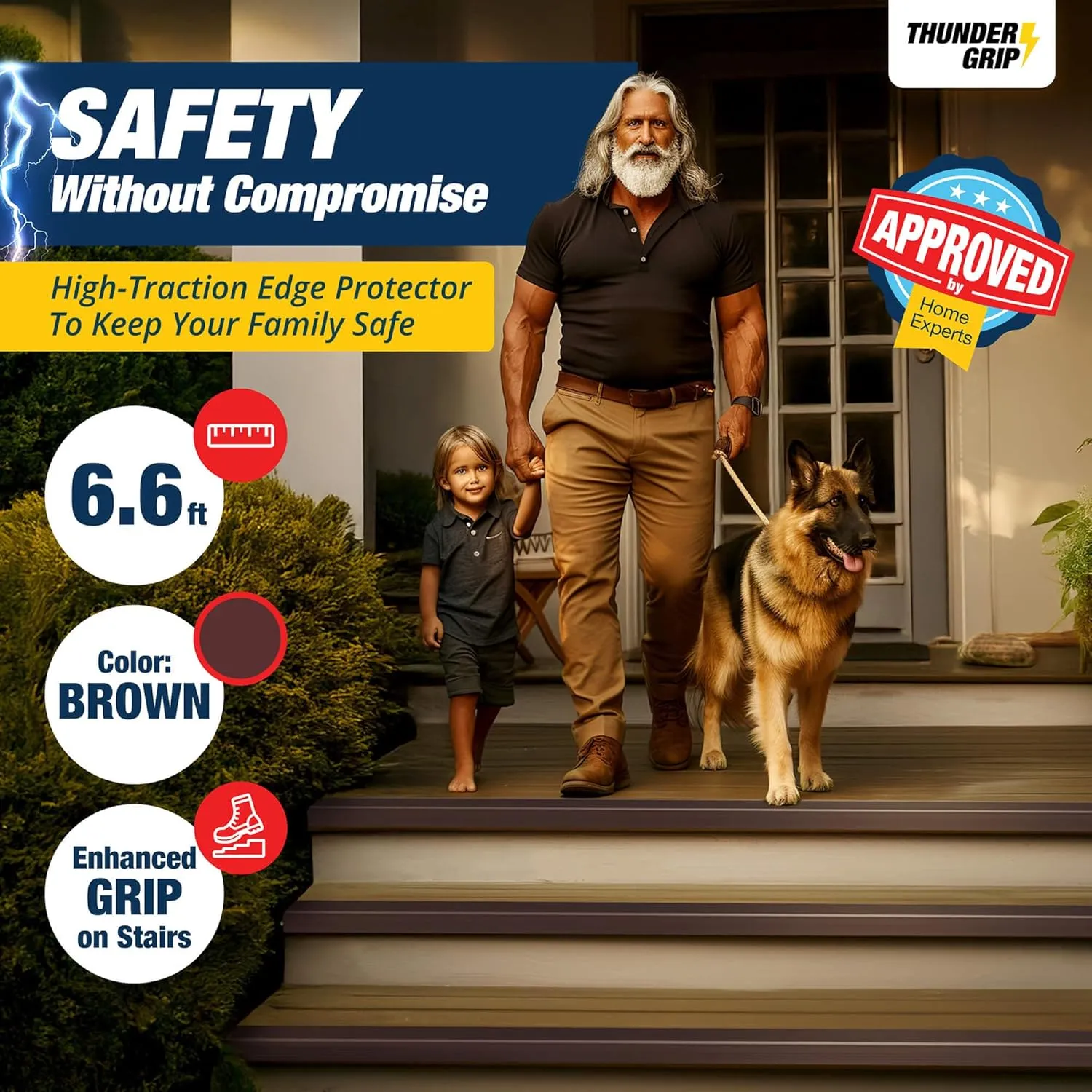 Stair Edge Protector 6.6 Ft - Brown Rubber Edge Trim for Steps - Vinyl Stair Nose Molding - Rubber Nose Trim - Fit for Indoor and Outdoor - Non Slip and Waterproof