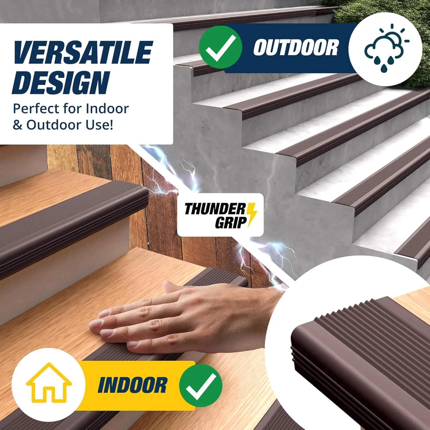 Stair Edge Protector 6.6 Ft - Brown Rubber Edge Trim for Steps - Vinyl Stair Nose Molding - Rubber Nose Trim - Fit for Indoor and Outdoor - Non Slip and Waterproof