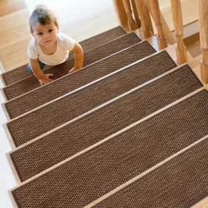 Stair Treads Non Slip for Wooden Steps Indoor 4 Pack 8" X 30" Carpet Stairs Runner for Wood Stairs, Stair Tread Rugs with Reusable Adhesive for Dogs Kids and Elders, Machine Washable, Brown