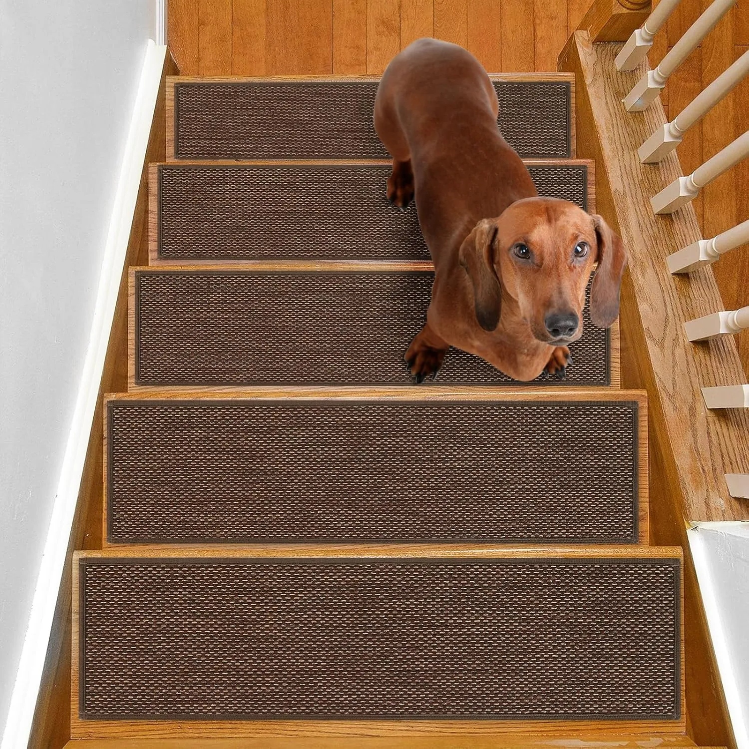 Stair Treads Non Slip for Wooden Steps Indoor 4 Pack 8" X 30" Carpet Stairs Runner for Wood Stairs, Stair Tread Rugs with Reusable Adhesive for Dogs Kids and Elders, Machine Washable, Brown