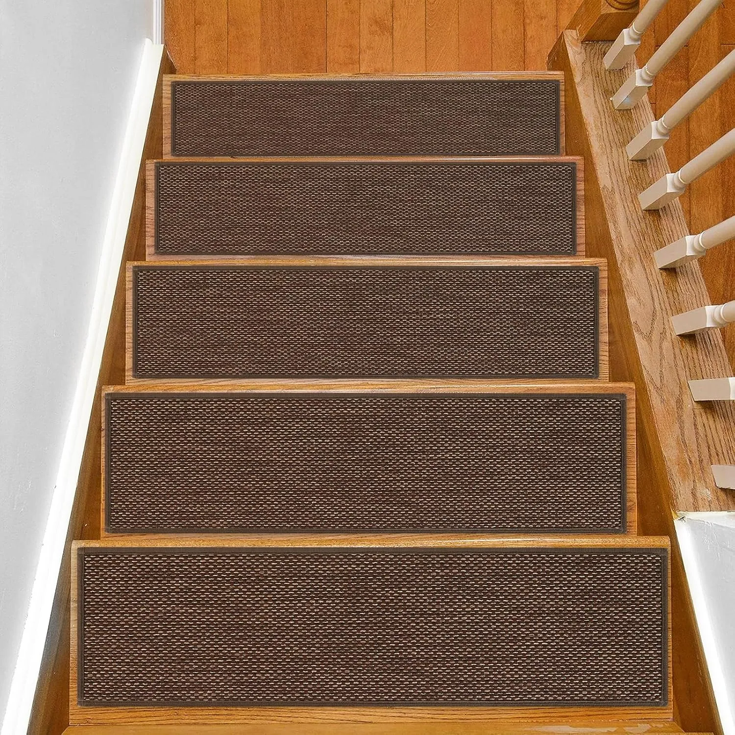 Stair Treads Non Slip for Wooden Steps Indoor 4 Pack 8" X 30" Carpet Stairs Runner for Wood Stairs, Stair Tread Rugs with Reusable Adhesive for Dogs Kids and Elders, Machine Washable, Brown