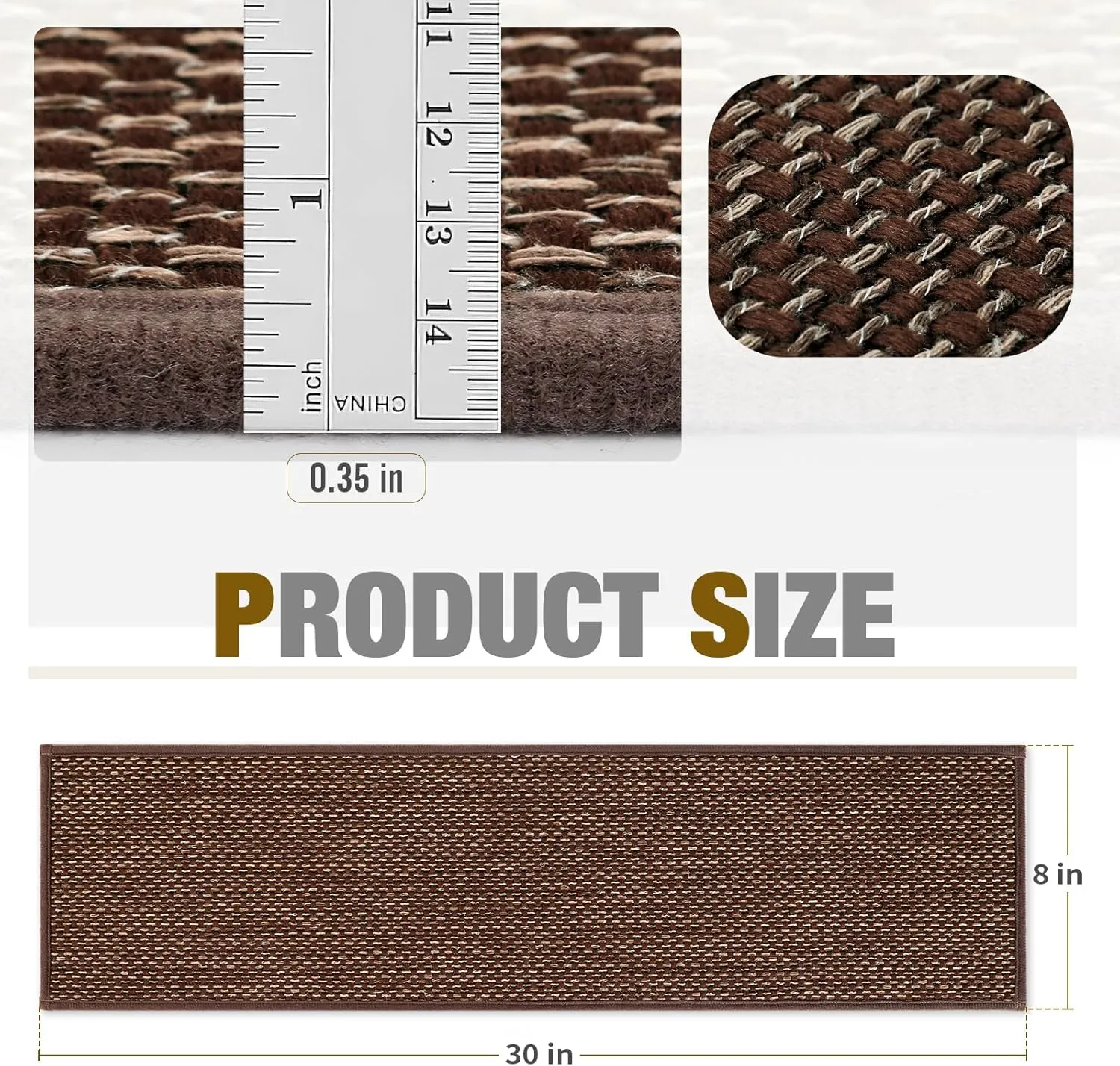 Stair Treads Non Slip for Wooden Steps Indoor 4 Pack 8" X 30" Carpet Stairs Runner for Wood Stairs, Stair Tread Rugs with Reusable Adhesive for Dogs Kids and Elders, Machine Washable, Brown