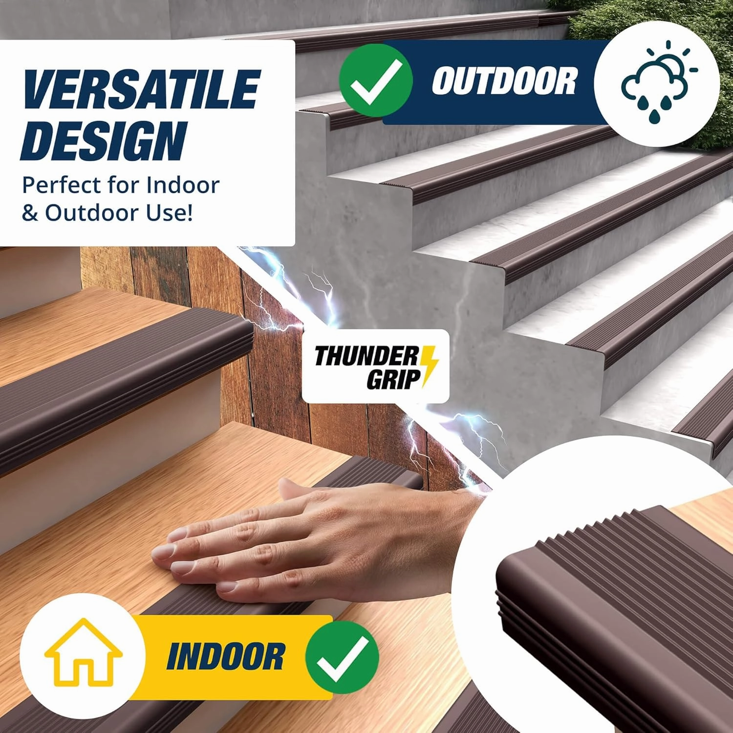 Stair Edge Protector 6.6 Ft - Brown Rubber Edge Trim for Steps - Vinyl Stair Nose Molding - Rubber Nose Trim - Fit for Indoor and Outdoor - Non Slip and Waterproof