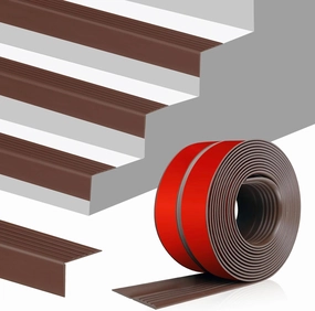 Stair Edge Trim Self Adhesive Vinyl Stair Nosing Molding Trim Non-Slip Rubber Nose Protector Peel and Stick Anti-Slip Edging for Indoor & Outdoor Use (Brown, 4 in x 10 Ft)