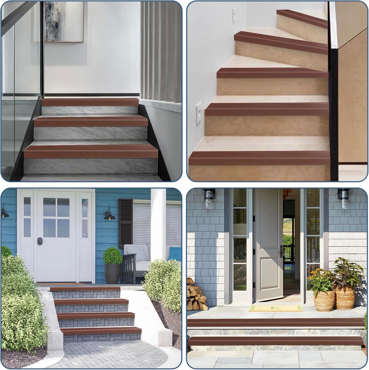 Stair Edge Trim Self Adhesive Vinyl Stair Nosing Molding Trim Non-Slip Rubber Nose Protector Peel and Stick Anti-Slip Edging for Indoor & Outdoor Use (Brown, 4 in x 10 Ft)