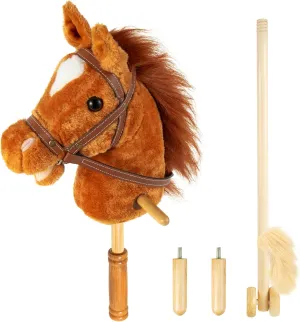 Stick Hobby Horse Riding Toy, Plush Stick Horse for Toddlers Ages 3 , Horses Ride on Toy Fun Pretend Play with Wooden Wheels and Real Pony Clip-Clop Sounds 39 Inches-Light Brown