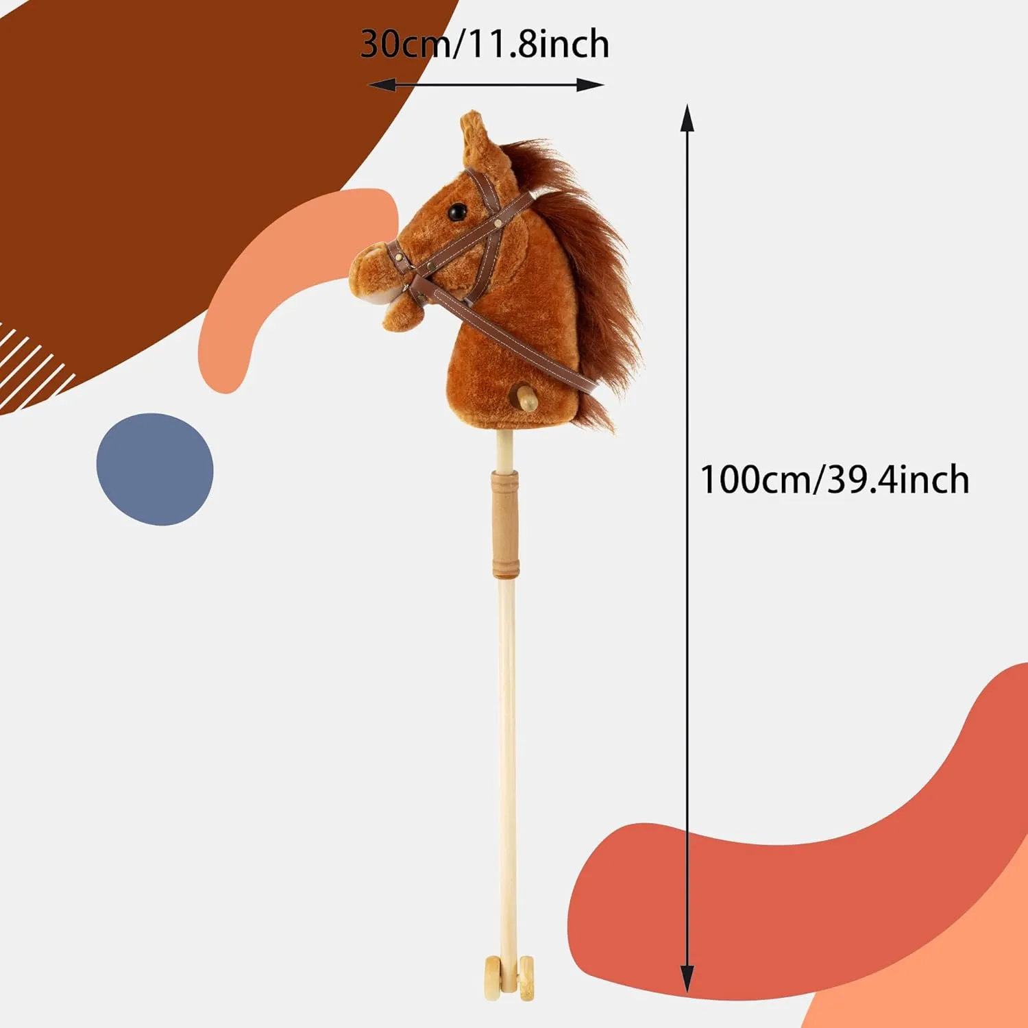 Stick Hobby Horse Riding Toy, Plush Stick Horse for Toddlers Ages 3 , Horses Ride on Toy Fun Pretend Play with Wooden Wheels and Real Pony Clip-Clop Sounds 39 Inches-Light Brown
