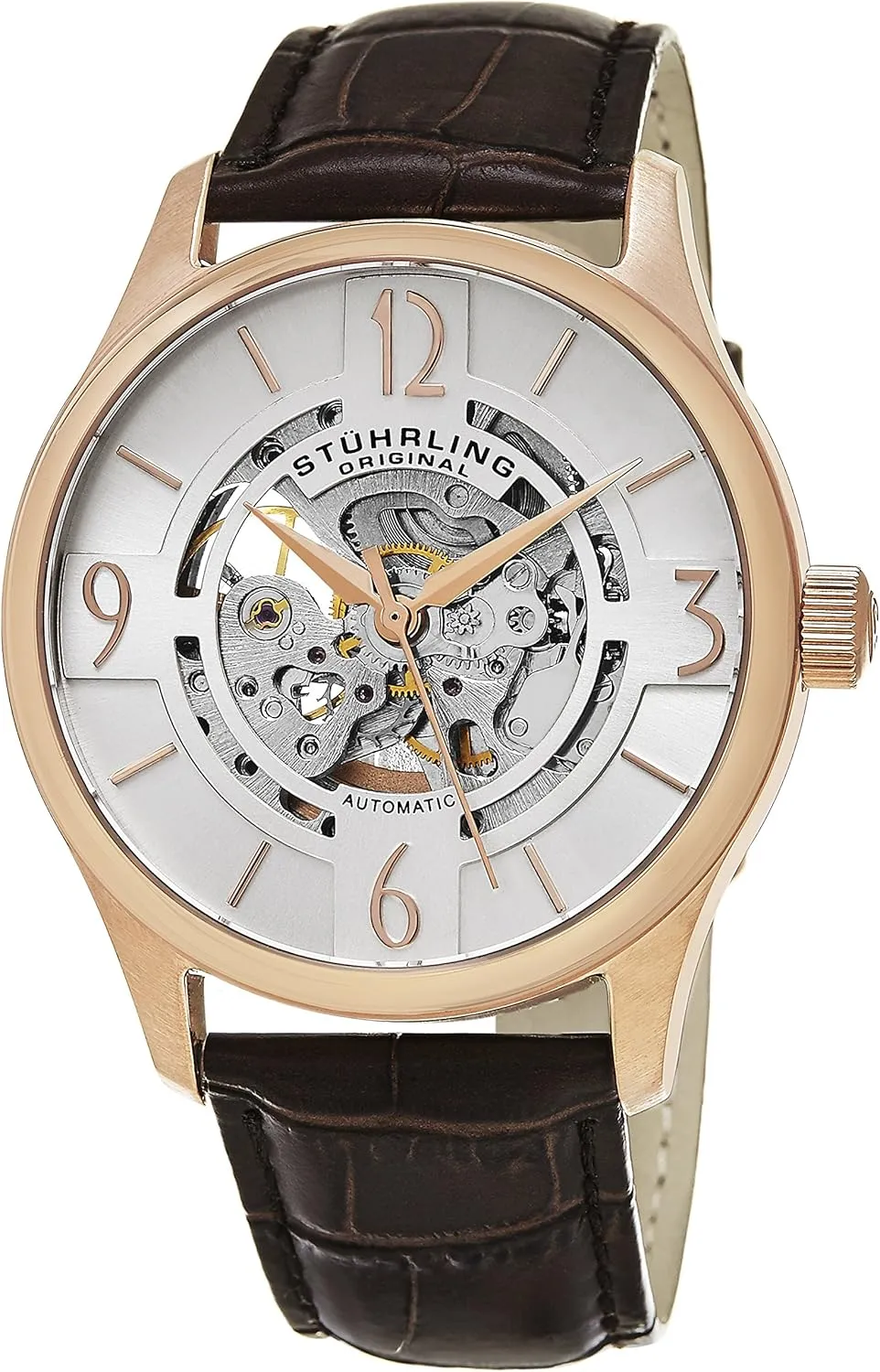 Stuhrling Original Men's 'Legacy' Automatic Stainless Steel and Brown Leather Dress Watch (Model: 557.04)