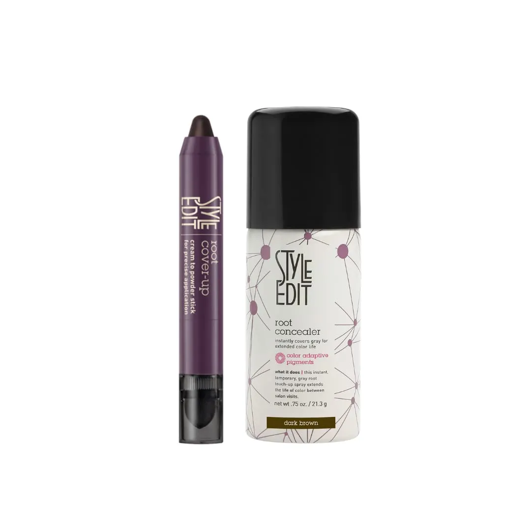 Style Edit Dark Brown Travel Size Concealer and Cover Up Stick Duo to Cover Up Roots and Grays.