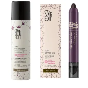 Style Edit Root Concealer Spray and Stick, Dark Brown, Temporary Gray Root Touch-Up, Cruelty-Free, Extends Color Life Between Salon Visits, For Gray, Grey, Brown Hair, Covers Roots and Gray